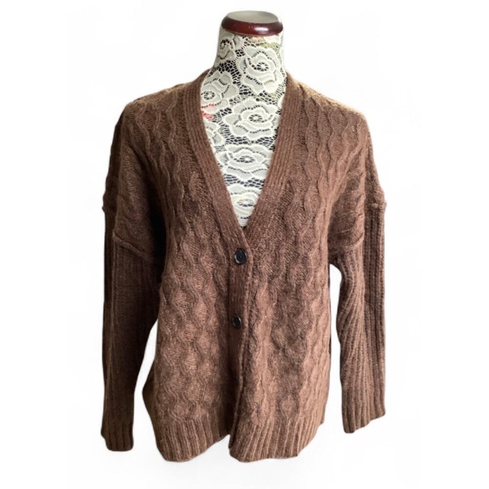 American Eagle cable knit button-up cardigan size small brown